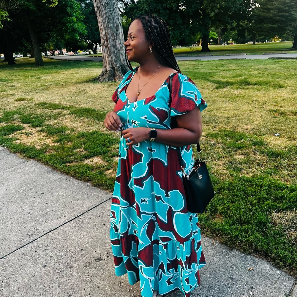 Nine West Teal & Brown Floral Maxi Dress